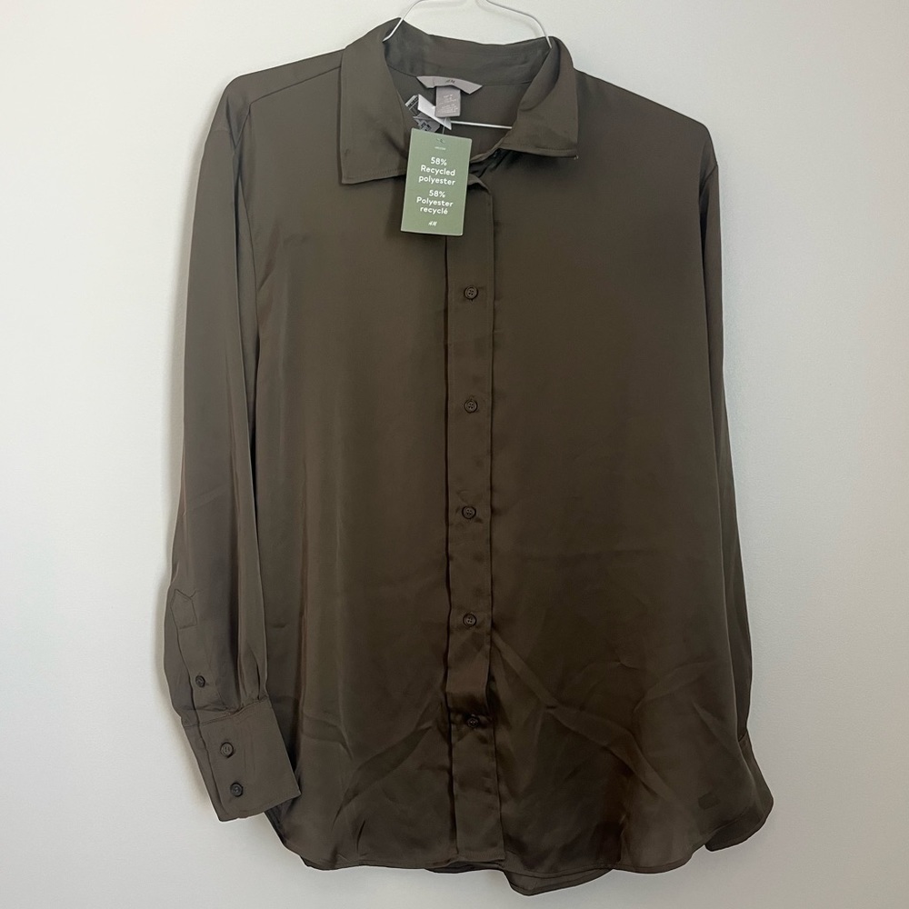 H&M shirt with a sheen long sleeves dark green - Picture 3 of 9